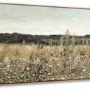 DJSYLIFE Framed Vintage Wall Art, Extra Large Wildflower Fields Canvas Wall Art, Classical Flowers Landscape Painting Prints, Country Farmhouse Living Room Decor, Modern Home Bedroom Decor 24x48inch