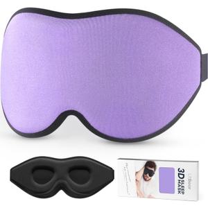 LitBear Sleep Mask for Side Sleeper Women Men, Eye Mask for Sleeping Light Blocking, 3D Contoured Cup Sleeping Mask, Soft Breathable Sleep Eye Mask with Adjustable Strap for Flight, Light Purple