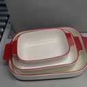 MALACASA Casserole Dishes for Oven, Ceramic Baking Dishes Set of 3, Rectangular Lasagna Pan Deep Baking Pans, Bakeware Sets with Handles Gift Set, White with Red Trim (13.8''/11.7''/9.4''), Series BAKE