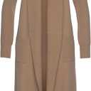 LASCANA Women's Long Knit Cardigan - Calf-Length, Open Front with Ribbed Shawl Collar, Size US 8/10