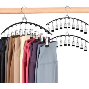 2 x Hendiy Legging Organizer for Closet, Rotatable Pants Hangers 3 Pack w/10 Clips Holds 30 Leggings, Leggings/Shorts/Jeans/Skirts/Pants Hangers w/Rubber Coated, Space Saving Hanging Closet Organizer (Black)