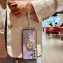 for Samsung Galaxy A16 Glitter Case with Chain Bracelet & Kickstand, Bling Butterfly Flower Shockproof Protective Cover, Sparkle Crystal Pearl Design for Samsung A16 DLH-White