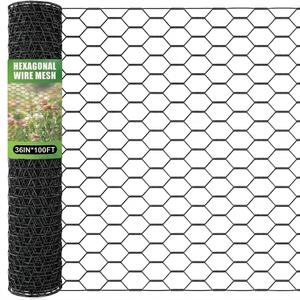 36 x 1200 InchesChicken Wire for Floral Arrangements, Green Chicken Wire, Hexagonal Galvanized Wire Mesh for Poultry Barrier, Flower Arrangement, Crafts and Garden, Black