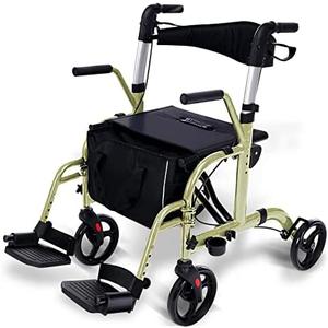 WINLOVE 2 in 1 Rollator Walkers for Seniors with Padded Seat- Medical Transport Chair Walker with Adjustable Handle and Reversible Backrest(Champagne)