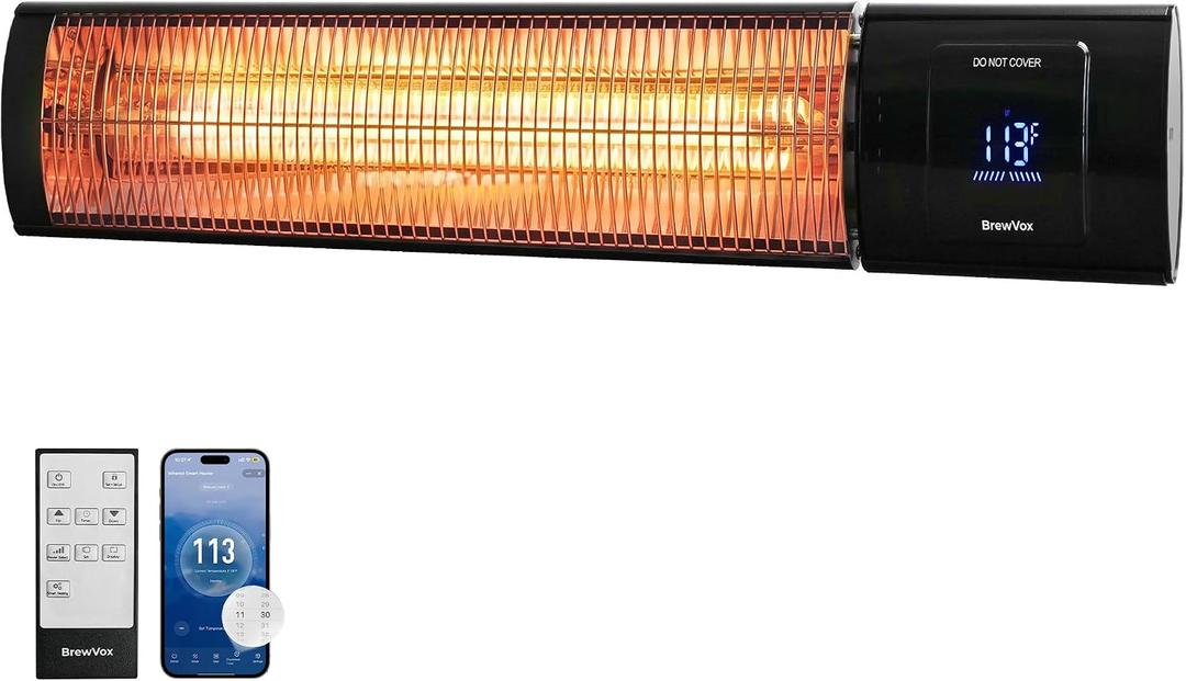 1500W Patio Heater, Electric Outdoor Heaters for Patio with Thermostat, Instant Warmth Carbon Fiber Infrared, Smart App & Remote Control, Wall & Stand Mount, IP65 Waterproof