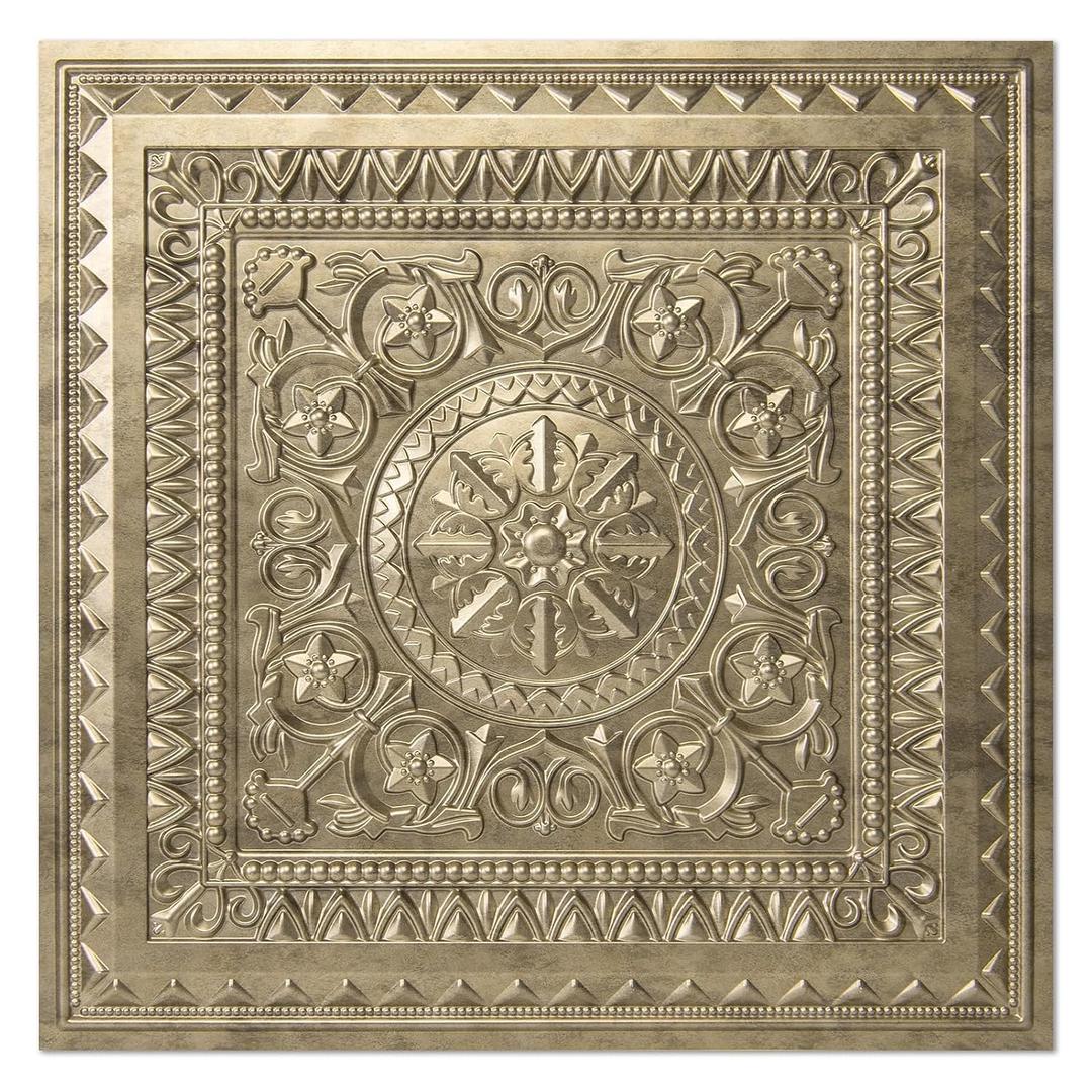 Art3d Drop Ceiling Tiles, Glue up Ceiling Tiles, 2'x2' Plastic Sheet in Antique Gold (12-Pack, 48 Sq.ft), 24"x24"
