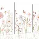 MTFBWY Floral Canvas Wall Art Flower Framed Art Prints Set of 3 Pink Wildflower Printing Botanical Nursery Pictures Wall Decor Artwork for Living Room Bedroom Bathroom 16x24in