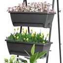 GENMOUS 4 Tier Raised Garden Bed Tall 45'' Vertical Elevated Garden Planter Standing Garden Bed Planter Box with Drainage Holes Removable Tray Outdoor Herb Planter Stand on Patio Balcony Porch Black