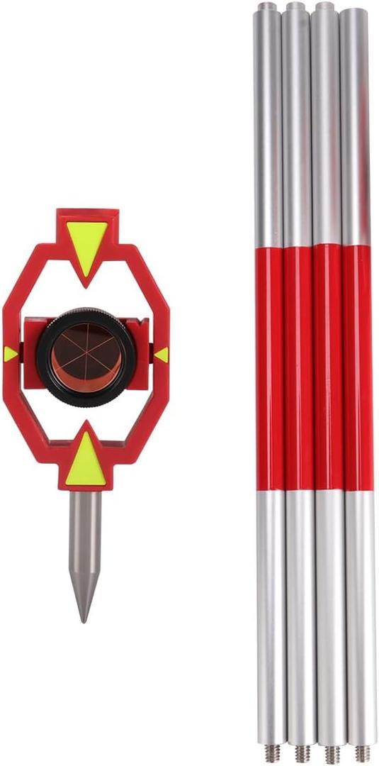 Survey Mini Prism with 4 Poles - Prism for Total Station with Pole System, 17.5 mm Offset Constant, Compact Surveying Prism Kit(SP063B)