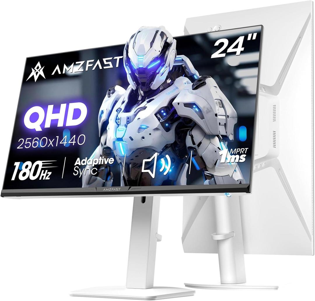 Amzfast 24 Inch Gaming Monitor 180Hz QHD 2k 2560 1440p Monitor, 1ms G-SYNC Compatible,Built-in Speakers,96% DCI-P3,HDR10, Height Adjustable, IPS Monitor with HDMI 2.0 x 2 & DP 1.4 x 2, AMZG24F6Q