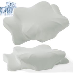HOMBYS 2-Pack Cooling Cervical Pillowcases (Only Pillowcase), Butterfly-Shaped Contour Pillow Cover with Zipper, Cervical Neck Pillow Case for Side Back Stomach Sleepers (Gray)
