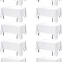 10-Pack White Tablecloths for Rectangle Tables, 60 x 120 Inches, Stain-Resistant Polyester Fabric for 6 Foot Tables - Washable Table Covers for Weddings, Banquets, Birthday, Parties, Events