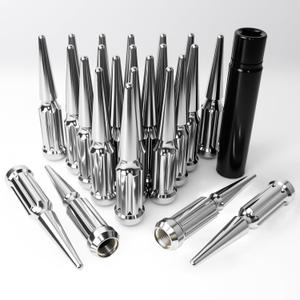 M14x1.5 Spiked Lug Nuts, 3/4" Hex Closed End Nut with 1 Socket Key, Wheel Spiked Lug Nuts for Silverado Sierra 1500 2500 3500, F150 F250 F350, Fit for Aftermarket Wheel (Chrome)