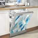 Dishwasher Magnetic Sticker, Glass Curve Style, Blue White Gold-line, 23x25.5 inches, Suitable for Dishwasher and Refrigerator Protection, Kitchen Art Decoration