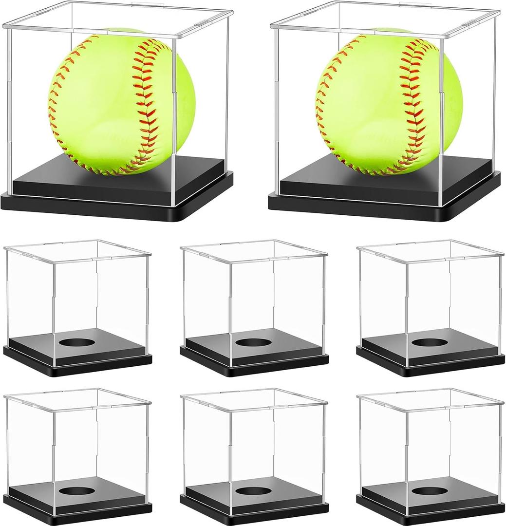 Leinuosen 8 Packs Softball Display Case Plastic Softball Holder Stand Baseball Display Case Memorabilia Acrylic Box UV Protected Clear Cube for Baseball Tennis Ball Sports Ball Storage