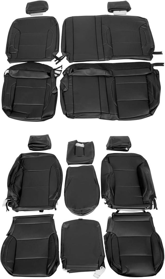 Kojem Artificial Leather Seat Cover Kit Compatible with 2014-2018 Chevy Chevrolet Silverado LT Double Cab Full Car Seat Protector Black