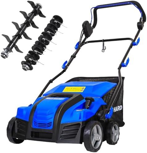 BILT HARD 16 Inch Dethatcher Scarifier Electric Powered, 15 Amp Copper Motor, 5-Position Depth Adjustment, 14.5 gal Thatch Bag, 2 in 1 Walk Behind Thatch Removing Machine for Lawn