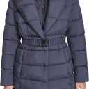 Kenneth Cole New York Women's Pillow Collared Fashion Puffer With an Inner Bib Removeable Buckle (Blue, XL)