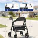 Walkers for Seniors with Seat, Thick Padded Comfortable Seat 350 lb | Rollator Walker with Seat, Lightweight Foldable Thickened Tube Frame, Height Adjustable, 8'' Wheels Rolling Walker Black