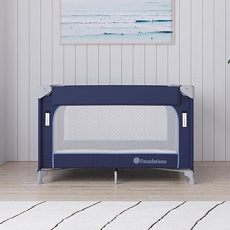 Foundations SnugFresh Celebrity Baby Play Yard, Commercial-Grade Pack and Play with Washable Cover, Foldable & Portable Travel Yard for Infants & Toddlers, Convenient Travel Bag Included - Regatta