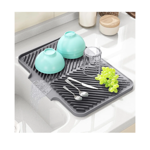 Dish Drying Mat Kitchen Counter - Silicone Dish Drying Pad with Built-in Drain for Sink, Refrigerator and Drawer Liner, Easy Clean, Non-Slip, Heat Resistant, 14.8" x 10.7"