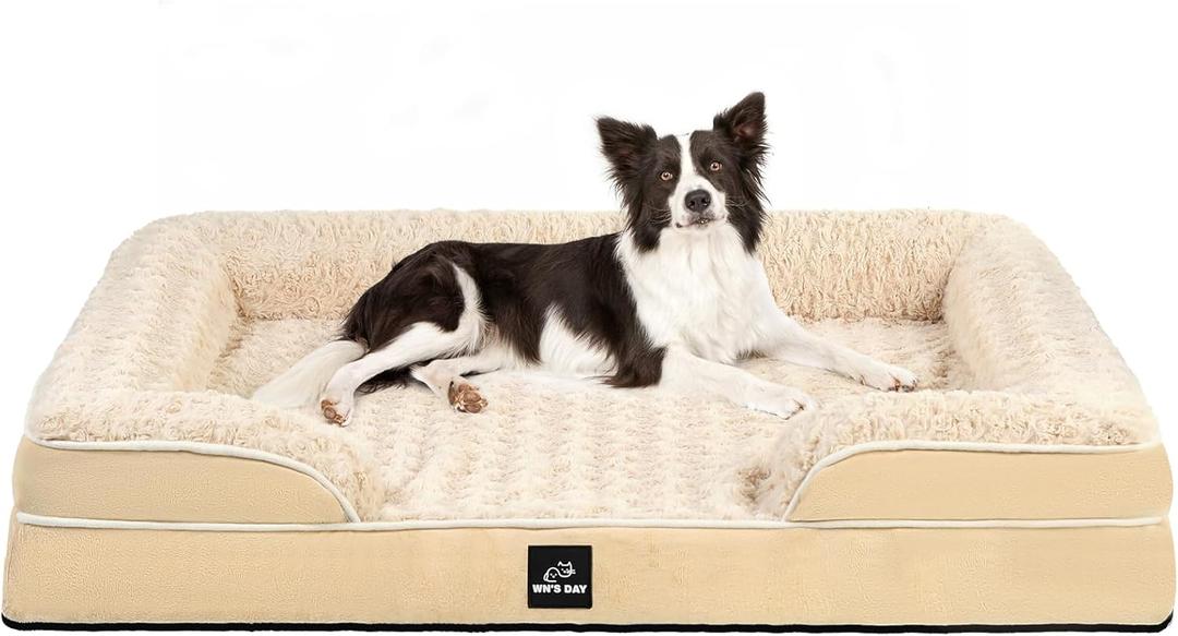 Orthopedic Dog Bed for Large Medium Sized, Washable Memory Foam Large Dog Bed, Medium Pet Sofa with Removable Cover, Washable Waterproof Pet Couch Beds(Beige, L) (Large(36 * 27 * 7.5 In))