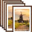 24x36 Picture Frame Set of 5, Rustic Brown Poster Frame, Display Pictures 20 x 30 with Mat or 24 x 36 Without Mat for Horizontal or Vertical Wall Mounting, Wall Gallery Frame for Artwork