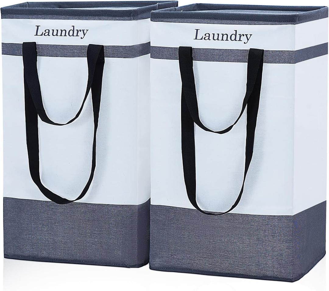 FairyHaus Laundry Basket 100L, 2Pack Laundry Hamper with Easy Carry Handles, Collapsible Laundry Baskets Hampers for Bathroom Clothes Storage Black