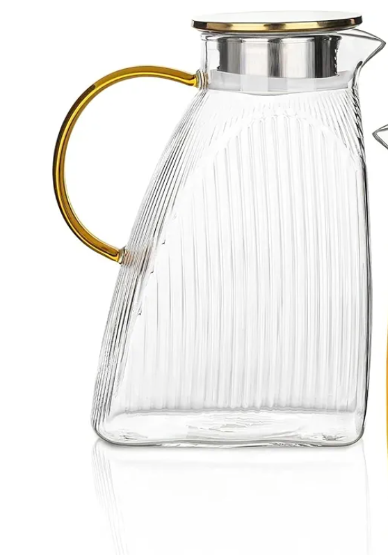 1-Pack Glass Pitcher with Lid 60OZ, Vertical Stripe Leakproof Water Pitcher for Fridge - Borosilicate Beverage Jug for Iced Tea, Juice, Infused Water 1-Pack Glass Pitcher with Lid 60OZ, Vertical Stripe Leakproof Water Pitcher for Fridge - Borosilicate Beverage Jug for Iced Tea, Juice, Infused Water