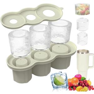 Ice Cube Trays for Stanley 40 oz Tumbler Cup, Silicone Ice Cube Mold with Lid and Bin,3pcs Ice Cube Trays for Freezer, Ice Drink, Juice, Whiskey, Coffee, Cocktails, Stanley Cup Accessories (White)