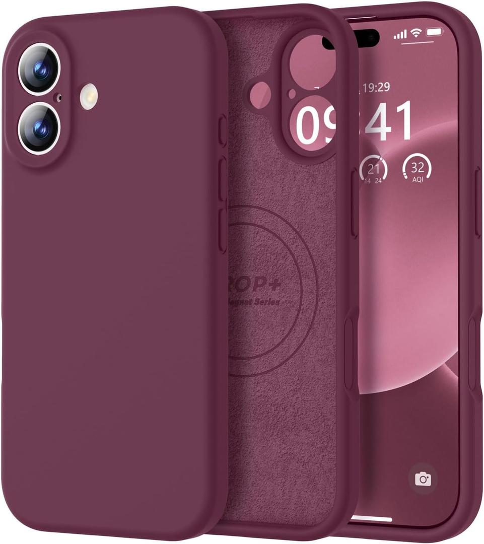 Vooii Magnetic for iPhone 17 Case, Compatible with Magsafe (Premium Liquid Silicone) (Integrated Camera Control Button) Full Body Protective Anti-Scratch Microfiber Lining 6.3", WineRed