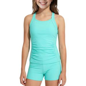 Girls Tankini Swimsuit 2-Piece Bathing Suits Tankini Top with Swim Shorts for Teens 9-16