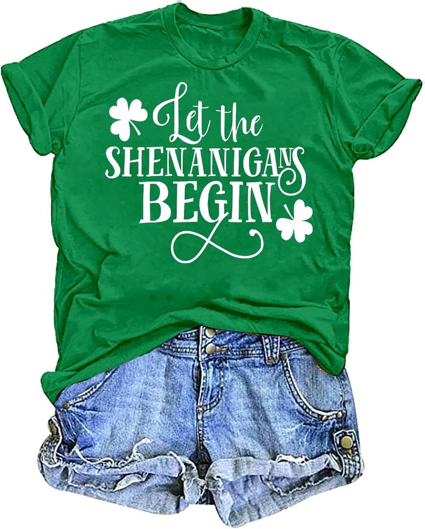 St Patricks Day Shirt Women Lucky Spirits Shirts Lucky Shamrock Graphic Tee Shenanigans Short Sleeve Tops