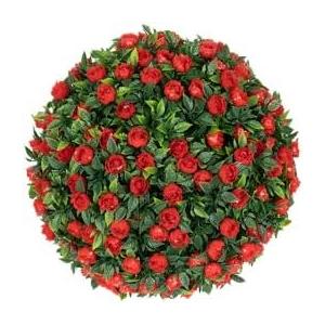 Artificial Topiary Ball Trees with Flowers, UV Resistant Faux Boxwood Decorative Balls, All-Year Green Artificial Plant Fake Greenery Shrubs for Backyard Balcony Garden Wedding Outdoor Home Dcor (Red)