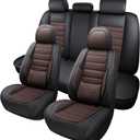 Car Seat Covers Full Set, Brown Car Seat Cover Lumbar Support, Car Seat Protector Waterproof, Nappa Leather Car Seat Cushion, Front Seats and Back Fit for Most Cars