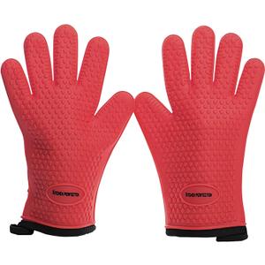 KITCHEN PERFECTION Silicone Smoker Oven Gloves -Extreme Heat Resistant BBQ Gloves -Handle Hot Food Right on Your Grill Fryer&Pit|Waterproof Grilling Cooking Baking Mitts|Superior Value Set +3 Bonuses (One Size Fits Most, Red)
