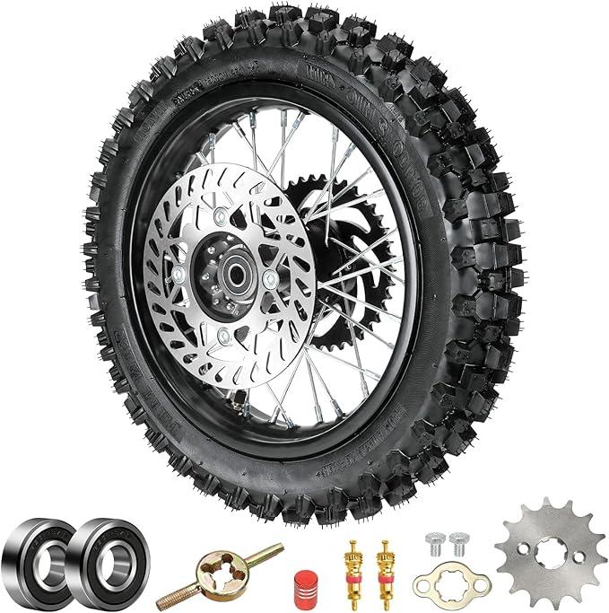 12" Rear Wheel 80/100-12 3.00-12 Dirt Bike Tire Rim Assembly Compatible with 110cc 125cc SSR SR125 KX65 Coolster QG-214 CX65 Baja DR70 Off Road Pit Bike Parts