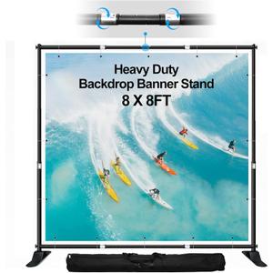 FUDESY 8x8 ft Backdrop Banner Stand, Heavy Duty Adjustable Background Stand Kit with Carrying Bag, Step and Repeat Photography Frame Stand for Trade Show Display Photo Booth Parties
