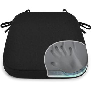 Shinnwa Dining Chair Pads, Patented Design Memory Foam Kitchen Chair Cushions with Ties and Washable Cover, 17" x 16" x 2", Black