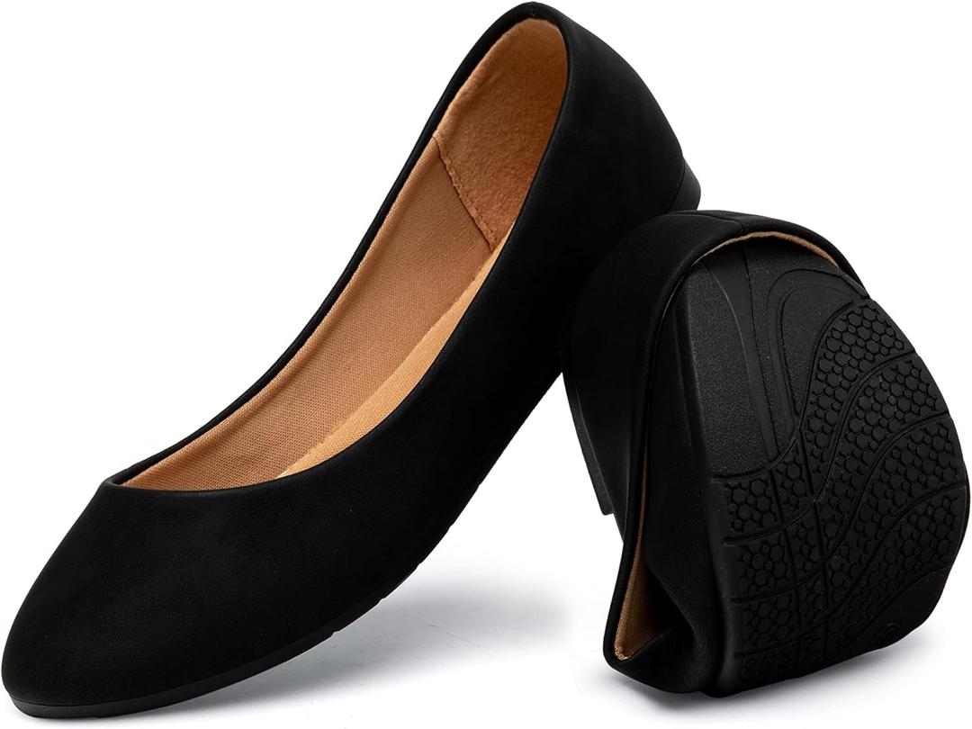 katliu Women Comfort Flats Round Toe Ballet Flats Slip on Walking Flat Shoes (9, Black)