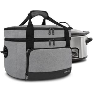 YOREPEK 2 Layer Slow Cooker Carrier, Compatible with 6, 7, 8 Quart Crock-Pot, Insulated Large Slow Cooker Travel Bag with Bottom Pad Lid Fasten Straps, for Family Gathering Potluck, Gifts for Women