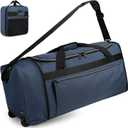 Uarition 80L Foldable Rolling Duffle Bag with Wheels, 28 Large Duffle Bag for Travel, Carry On Luggage Duffel Bag for Traveling/Camping/Moving, Water Resistant, Blue