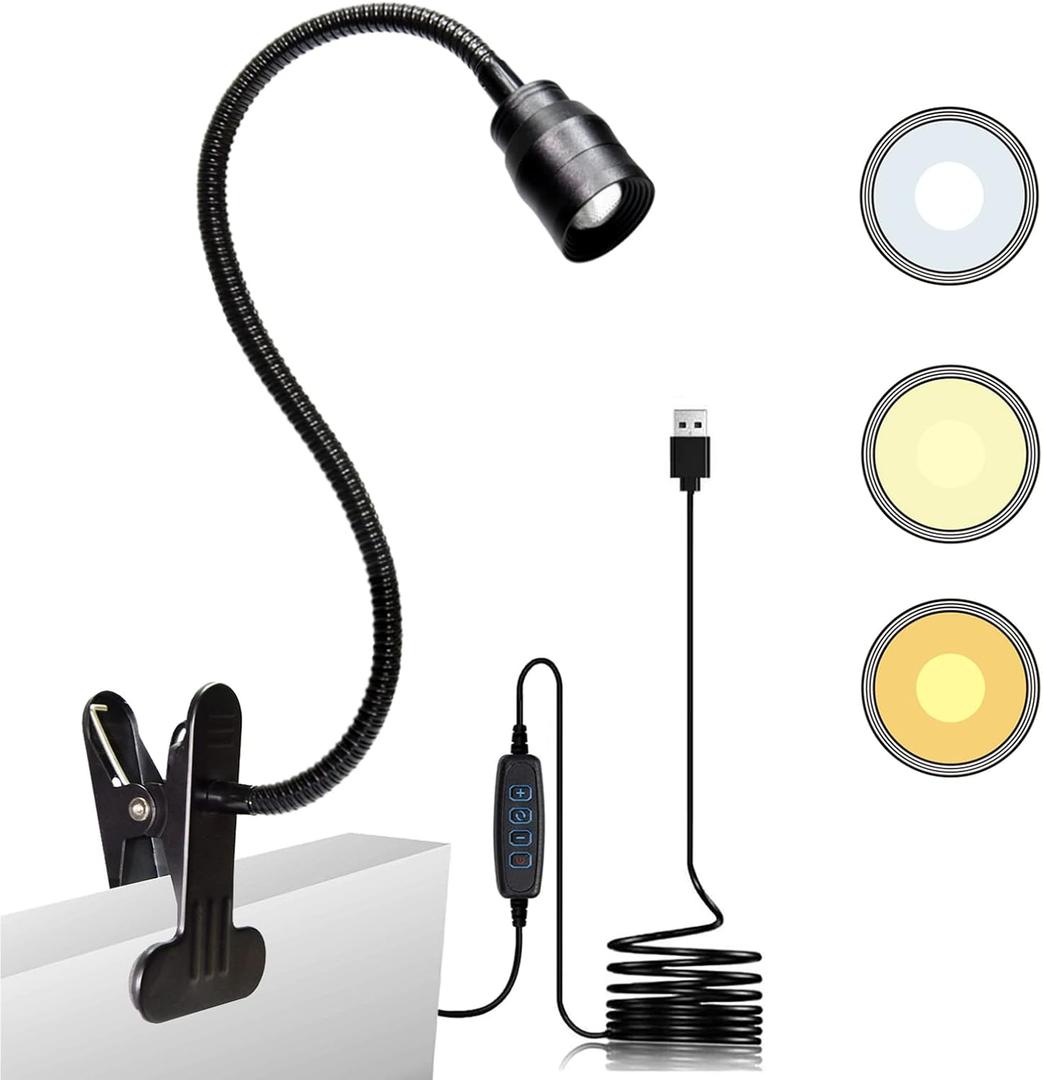 Zoomable LED Reading Lights for Bed Headboard, Clip on Spotlight Lamp for Desk, Dorm Bed, Dimmable USB Clamp Book Light with Flexible Gooseneck, Adjustable Beam Angle 15-80