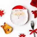 Harmony style Night Before Christmas Santa and Reindeer Ceramic Plate Set, Holiday Treats Serving Plates, Red and White, Christmas Eve Gift
