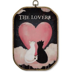 WUHSDIBC Vintage Black Cat Octagon Wall Art Decor, The Lovers Cats Framed Canvas Art Prints, Cute Tarot Wall Hanging Decor for Girls Dorm Couples Bedroom, Valentines Gift for Kids Women 10.2x7 Inches