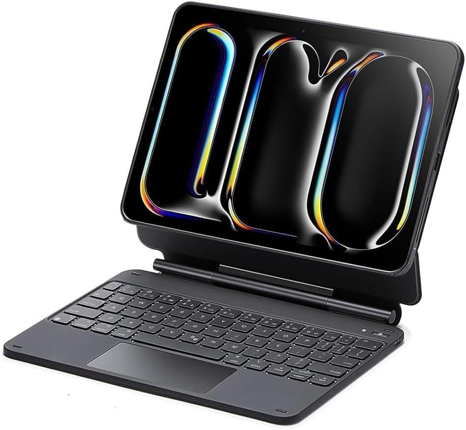 OMOTON Bluetooth Magnetic Keyboard Case for iPad Pro 11 inch (M4 2024), with Magnetic-Stand, Multi-Touch Trackpad, 7 Colors Backlight Wireless Keyboard for iPad Pro 11 inch (5th Gen), Deep Black