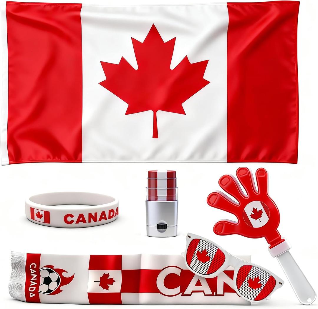 Canada Soccer Fan Cheering Kit, 6 Pcs Patriotic Game Day Accessories. | Patriotic soccer cheering kit, fan accessories for game day, tailgate & watch party.