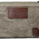 All Purpose Utility Zipper Pouch, EDC Organizer, Water Resistant, Durable Waxed Canvas with Full Grain Leather, Carabiner, Inner Pockets, Office Work Essentials, Charger Case, Pencil Case. Olive.