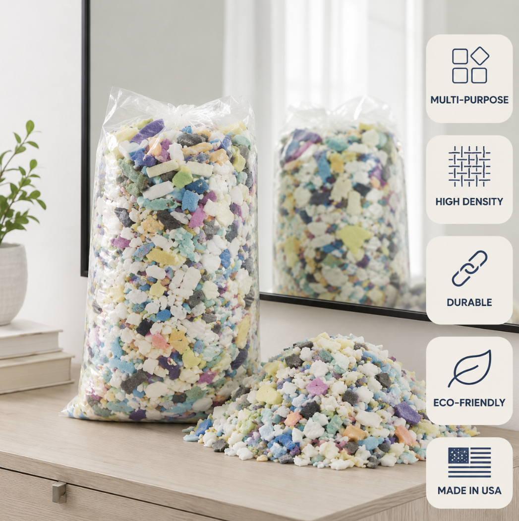 Louis Donn 8.8lbs Eco-Friendly Ultra-Soft Shredded Foam Filler - High Resilience Colorful Filling for Cushions, Car Seat Pads, Foot Rests, Pet Beds, Stuffed Animals, Pouf Ottomans & Arts Crafts