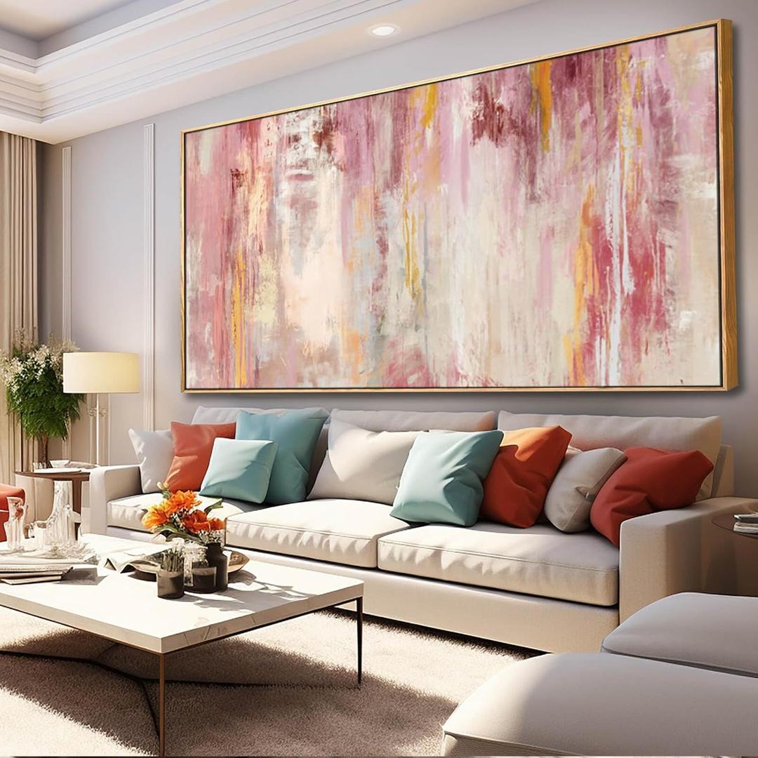 SOUGUAN Pink and Gold Pictures Canvas Wall Art for Bedroom Abstract Hand Paintings Home Decor for Bedroom Kitchen Office Wall Decorations Ready to Hang 30 x 60 Inch (30x60)
